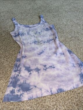 Sleeveless Tie-Dye Tank Top with Cross Rhinestone Accent